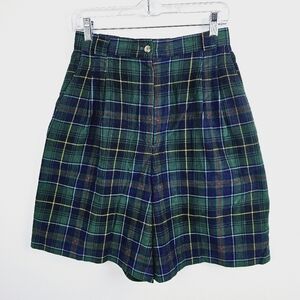 Counterparts Vintage High Rise Plaid Corduroy Pleated Mom Shorts